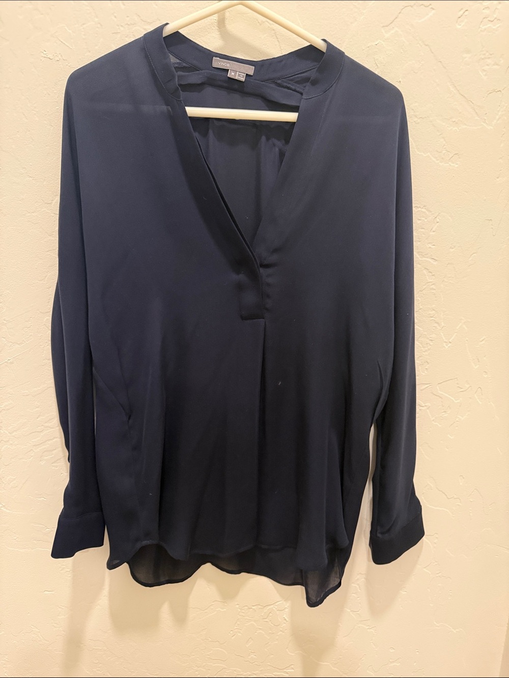 Vince Navy Long-Sleeve V-Neck Blouse Size M
